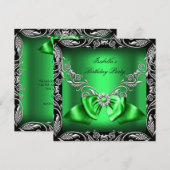 Diamond Deep Green Bow Silver Black Birthday Party Kaart (Voorkant / Achterkant)