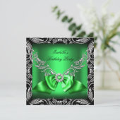 Diamond Deep Green Bow Silver Black Birthday Party Kaart (Staand voorkant)