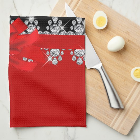 Diamond Delilah (rood) Theedoek (Quarter Fold)