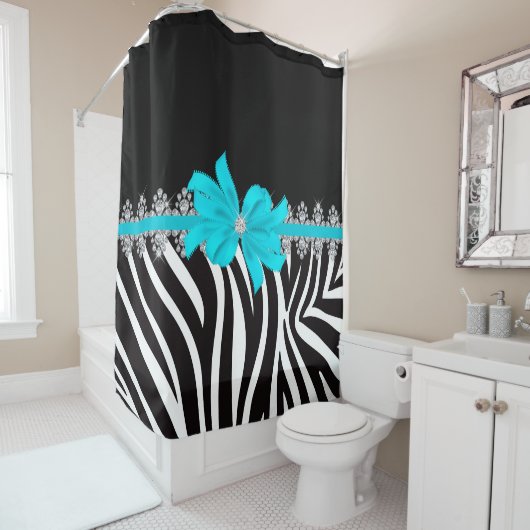 Diamond Delilah Zebra (Blauwgroen) Douchegordijn (In situ)