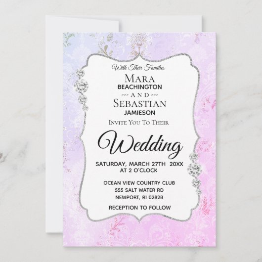 *~* Diamond Demask Foto - RSVP - QR Wedding Kaart (Voorkant)