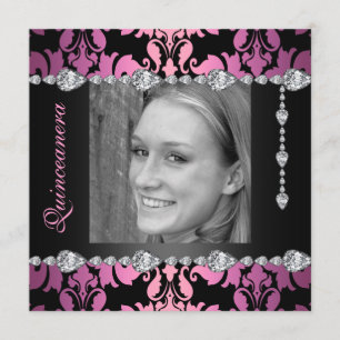 Diamond Design Foto Quinceanera Verjaardag uitnodi Kaart