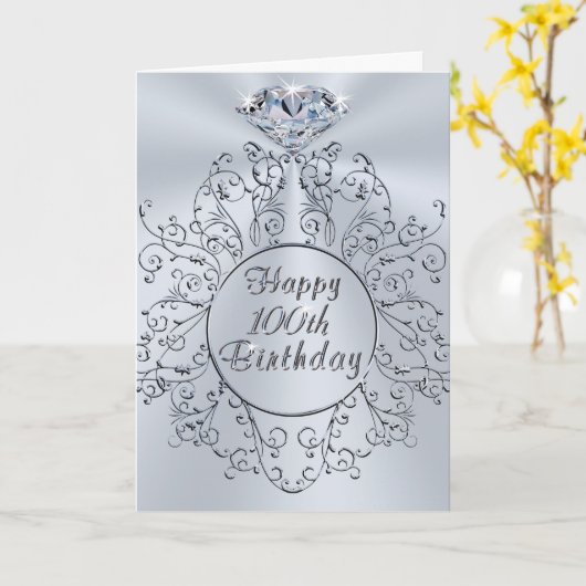Diamond Design Happy 100th Birthday Kaart voor haa (Gele Bloem)