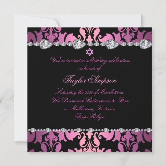 Diamond Design Photo Bat Mitswa Verjaardag uitnodi Kaart (Achterkant)