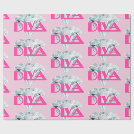 Diamond Diva Pink Gem Girly Text Typografie Cadeaupapier (Vlak)