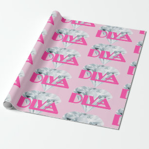 Diamond Diva Pink Gem Girly Text Typografie Cadeaupapier