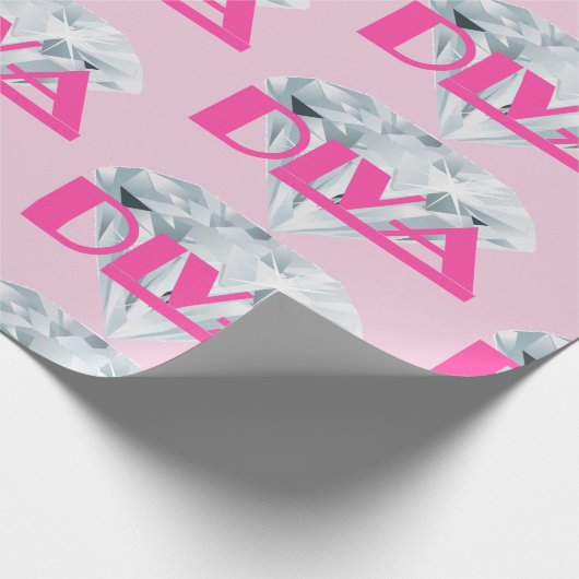 Diamond Diva Pink Gem Girly Text Typografie Cadeaupapier (Hoek)