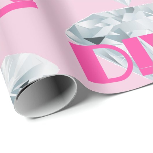 Diamond Diva Pink Gem Girly Text Typografie Cadeaupapier (Rol Hoek)