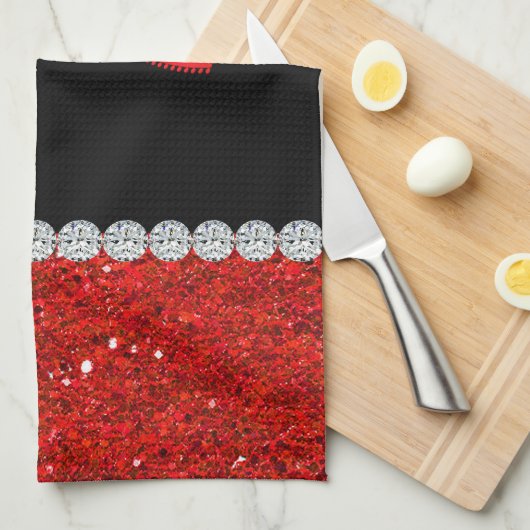 Diamond Diva (rode glitter) Theedoek (Quarter Fold)