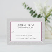 Diamond Dot RSVP-kaart | Plum en Grey RSVP Kaartje (Staand voorkant)