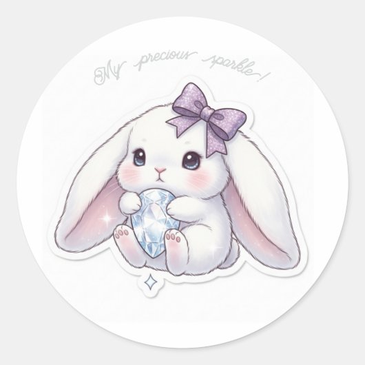 Diamond Dream Bunny - Sparkle Gemstone Kawaii Art  Ronde Sticker (Voorkant)