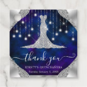 Diamond Dress & Bokeh String Lights Quinceanera Bedankjes Labels (Voorkant)