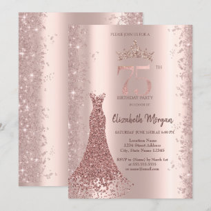 Diamond Dress Roos Gouden Glitter Stof 75e Verjaar Kaart