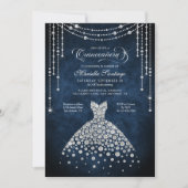 Diamond Dress Sparkle Quinceanera Invitation Kaart (Voorkant)