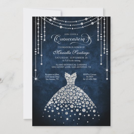 Diamond Dress Sparkle Quinceanera Invitation Kaart (Voorkant)