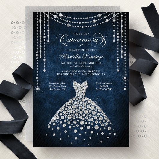 Diamond Dress Sparkle Quinceanera Invitation Kaart