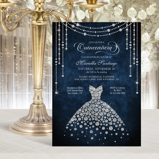 Diamond Dress Sparkle Quinceanera Invitation Kaart