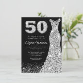 Diamond Dress Womans 50th Birthday Party Black Kaart (Staand voorkant)