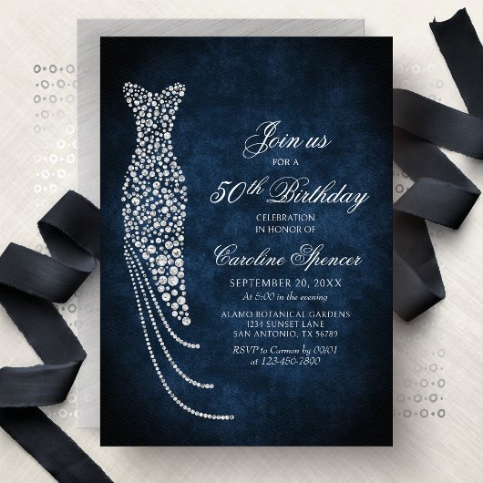 Diamond Dress Women's 50th Birthday Invitation Kaart