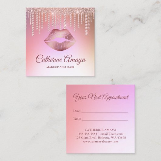 Diamond Drips Roos Gouden Make-up Haar Afspraak Vierkante Visitekaartje (Voorkant / Achterkant)