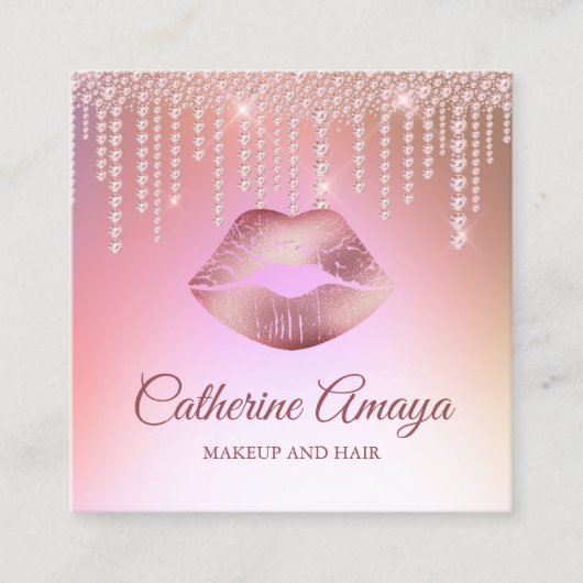 Diamond Drips Roos Gouden Make-up Haar Afspraak Vierkante Visitekaartje (Voorkant)
