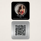 Diamond Dust QR Code Photo Profile Card Vierkante Visitekaartjes (Voorkant /achterkant)