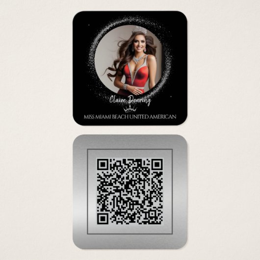 Diamond Dust QR Code Photo Profile Card Vierkante Visitekaartjes (Voorkant /achterkant)