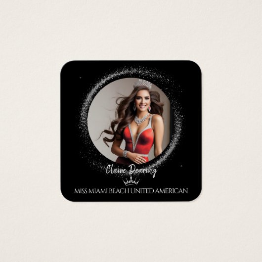 Diamond Dust QR Code Photo Profile Card Vierkante Visitekaartjes (Voorkant)