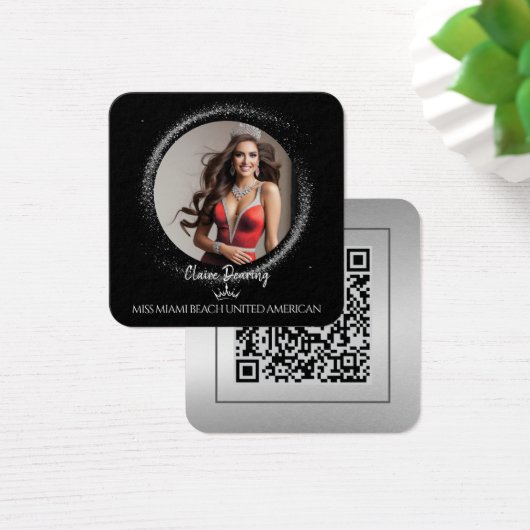 Diamond Dust QR Code Photo Profile Card Vierkante Visitekaartjes (Bureau)