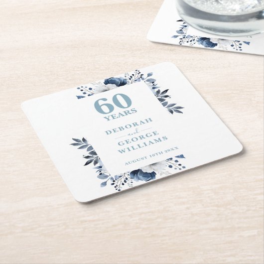 Diamond Elegant Floral 60ste bruiloft Jubileum Kartonnen Onderzetters (Schuin)