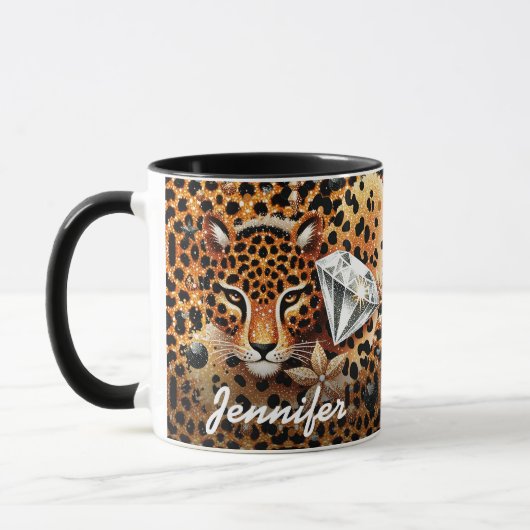 Diamond en Leopard, met naam Mok (Links)