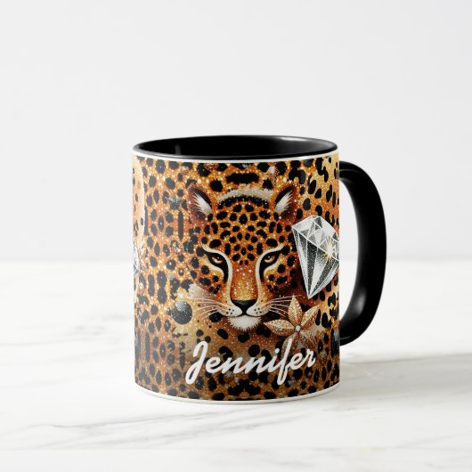 Diamond en Leopard, met naam Mok (Voorkant rechts)