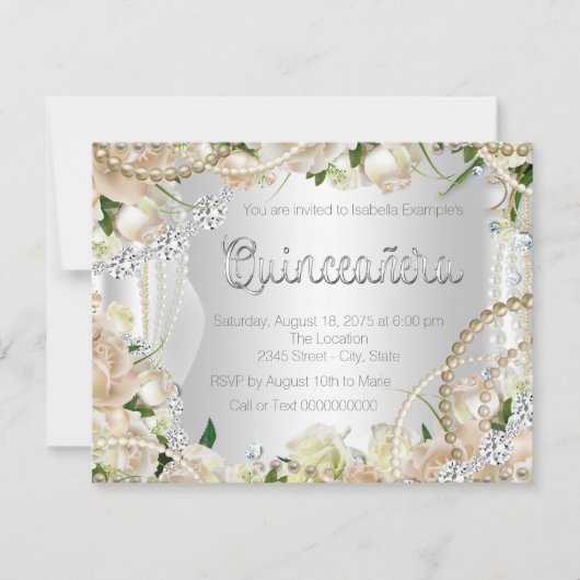 Diamond en Pearl Roos Quinceanera Kaart (Voorkant)