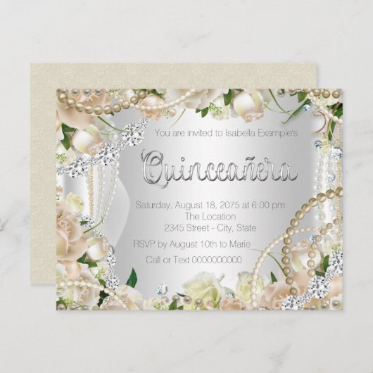 Diamond en Pearl Roos Quinceanera Kaart (Voorkant / Achterkant)