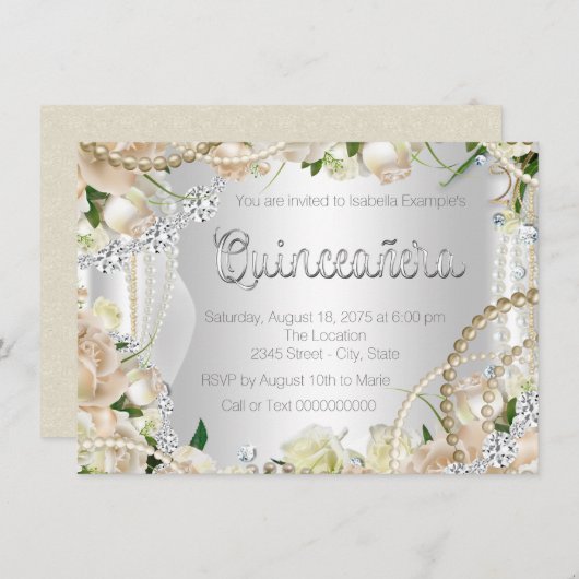 Diamond en Pearl Roos Quinceanera Kaart (Voorkant / Achterkant)