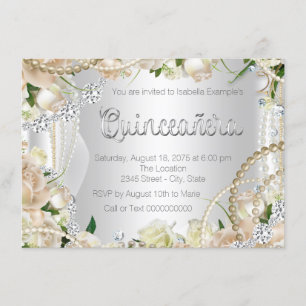 Diamond en Pearl Roos Quinceanera Kaart