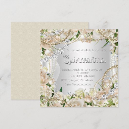 Diamond en Pearl Roos Quinceanera Kaart (Voorkant / Achterkant)