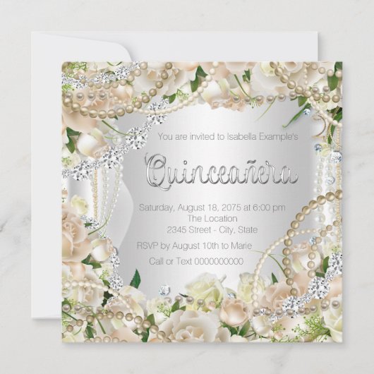 Diamond en Pearl Roos Quinceanera Kaart (Voorkant)