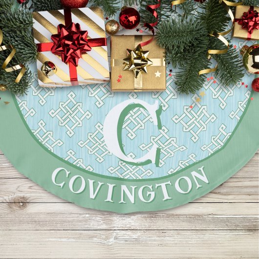 Diamond Endless Knot in Green + Aqua Personalized Imitatie Linnen Kerstboom Kleed