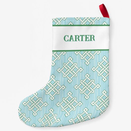 Diamond Endless Knot in Green + Aqua Personalized Kleine Kerstsok (Achterkant)