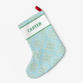 Diamond Endless Knot in Green + Aqua Personalized Kleine Kerstsok (Achterkant (Hangend))