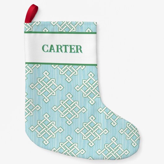 Diamond Endless Knot in Green + Aqua Personalized Kleine Kerstsok (Voorkant)