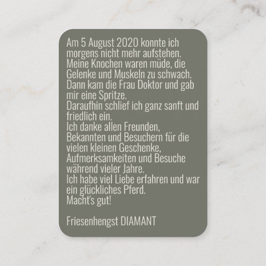 DIAMOND Farewell ~ Visitekaartje (Achterkant)