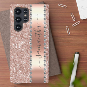 Diamond Faux Bling Glitter Calligrafie Roos Goud Samsung Galaxy S10 Hoesje