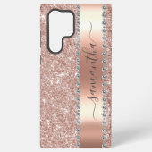 Diamond Faux Bling Glitter Calligrafie Roos Goud Samsung Galaxy Hoesje (Achterkant)