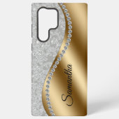 Diamond Faux Bling Goud Metaal Gepersonaliseerde G Samsung Galaxy Hoesje (Achterkant)
