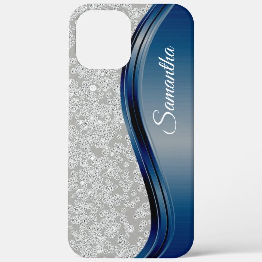 Diamond Faux Bling Navy Blauw Monogram Naam Case-Mate iPhone Case (Achterkant)