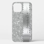 Diamond Faux Glitter Kalligrafie Naam Zilver Case-Mate iPhone Case (Achterkant)