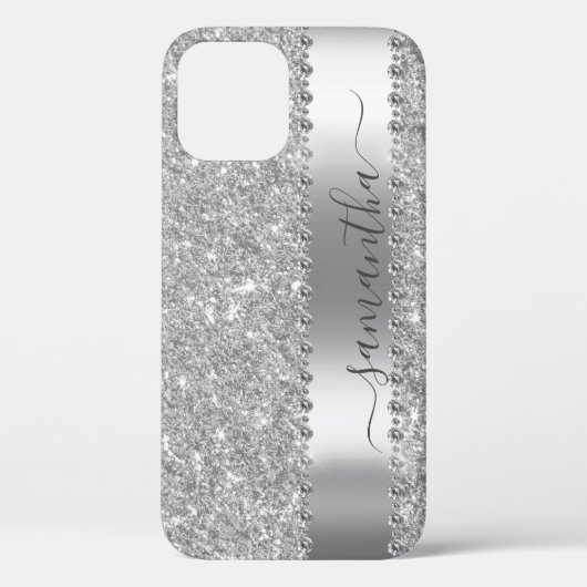 Diamond Faux Glitter Kalligrafie Naam Zilver Case-Mate iPhone Case (Achterkant)