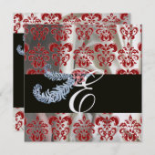 DIAMOND FEATHER RED WHITE ICE SILK DAMASK MONOGRAM KAART (Voorkant / Achterkant)